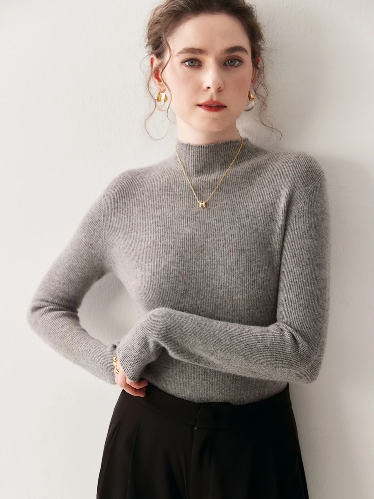 

Повседневный осенне-зимний женский свитер, тонкая одежда, 100% кашемировый свитер, пуловер, вязаный пуловер с воротником-стойкой, теплый офисный женский свитер, базовый внутри, сочетание