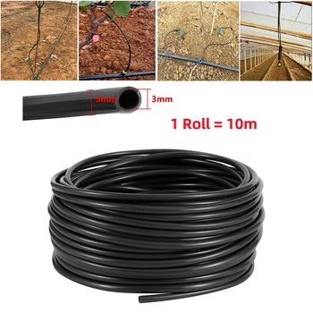 10 m PVC-Garten-Tropfbewässerungssystem, 3/5 mm Schlauch, Obstgarten, Gewächshaus, zum Aufhängen von Obstbäumen, Mikrospritzen, 1/8 Zoll schwarzes Rohr, 1 Rolle