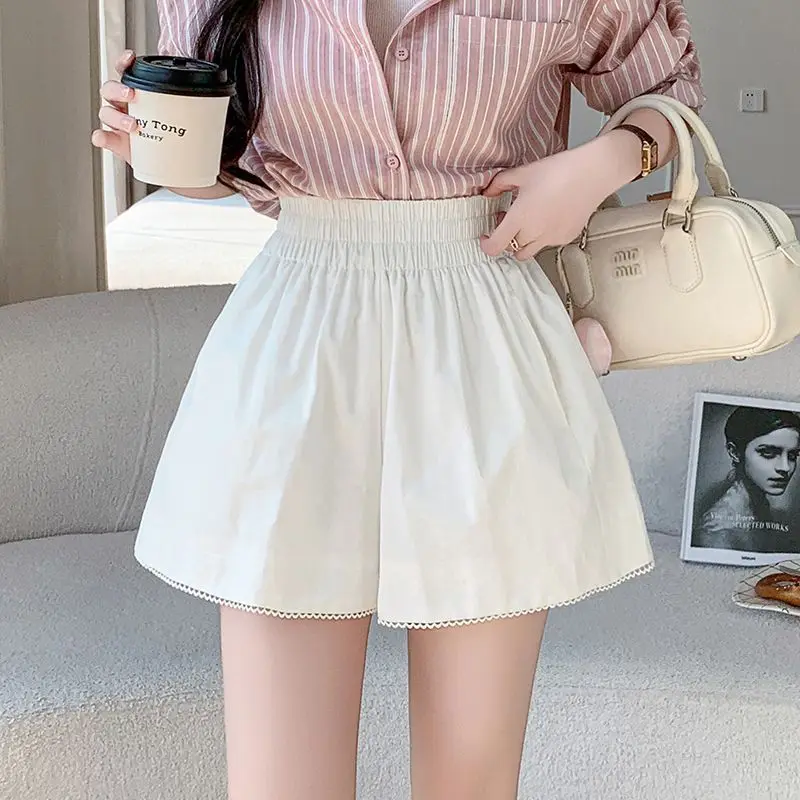 

2025 high waisted shorts summer new casual elastic loose wide leg slimming hot pants solid color versatile Korean version