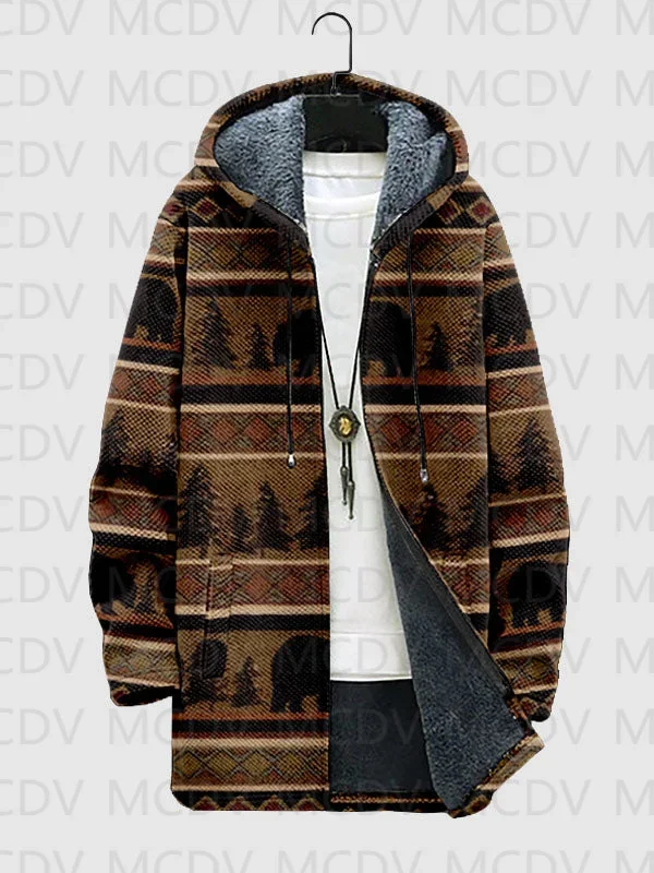 Men's Retro Western Aztec Fleece-lined Zip Jacket Warm Jacket