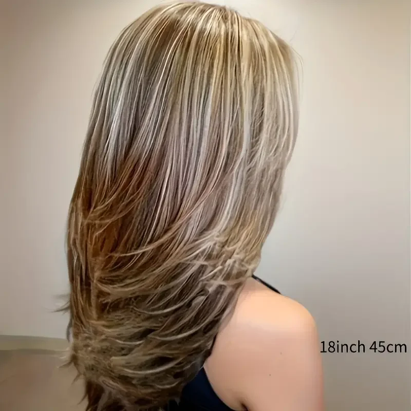 Long Layered Wave Wig Synthetic Natural Wig For Women Dark Brown Mixed Gray Highlight Wave Heat-Resistant Halloween Costume Wig