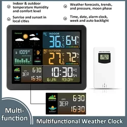 Digital Weather Station Clock Weather Forecast Wireless Indoor Outdoor Temperature & Humidity Meter Auto Backlight Alarm Clock