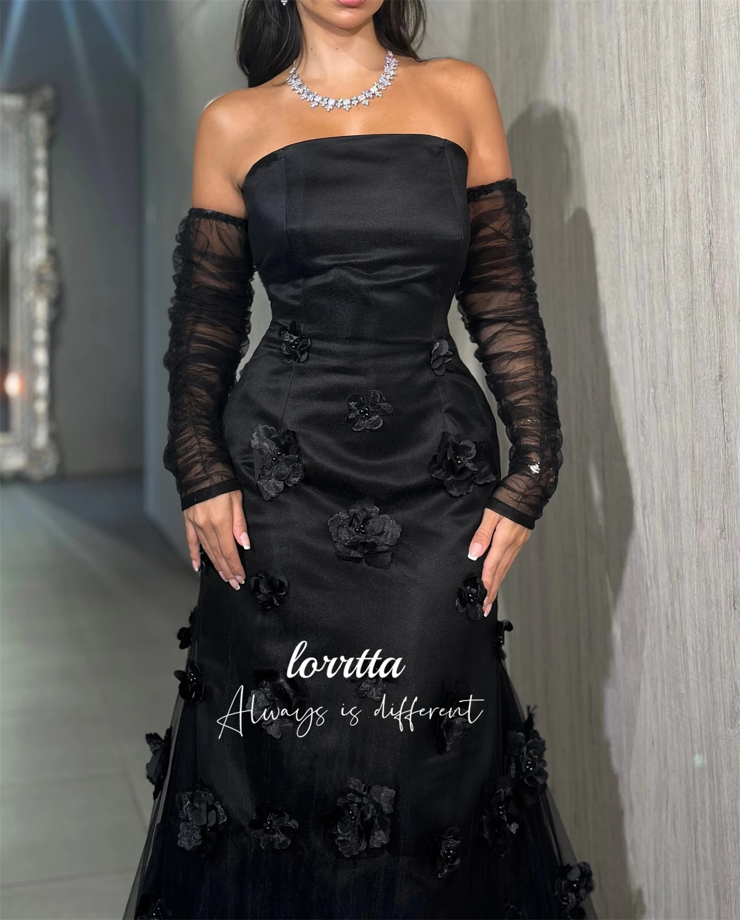 Lorrtta Fishtail Cut 3D Flower Decoration Evening Dress Elegant Party Dresses Woman Wedding Prom Dreeses فساتين سهرة