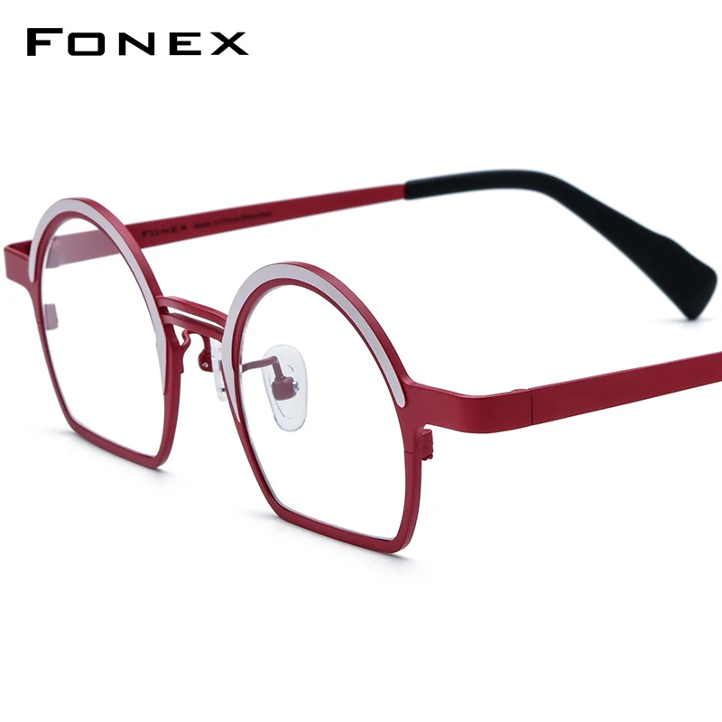 FONEX Pure Titanium Glasses Women 2024 New Vintage Cartoon Style Colorful 3/4 Small Round Eyeglasses Men Eyewear F85840