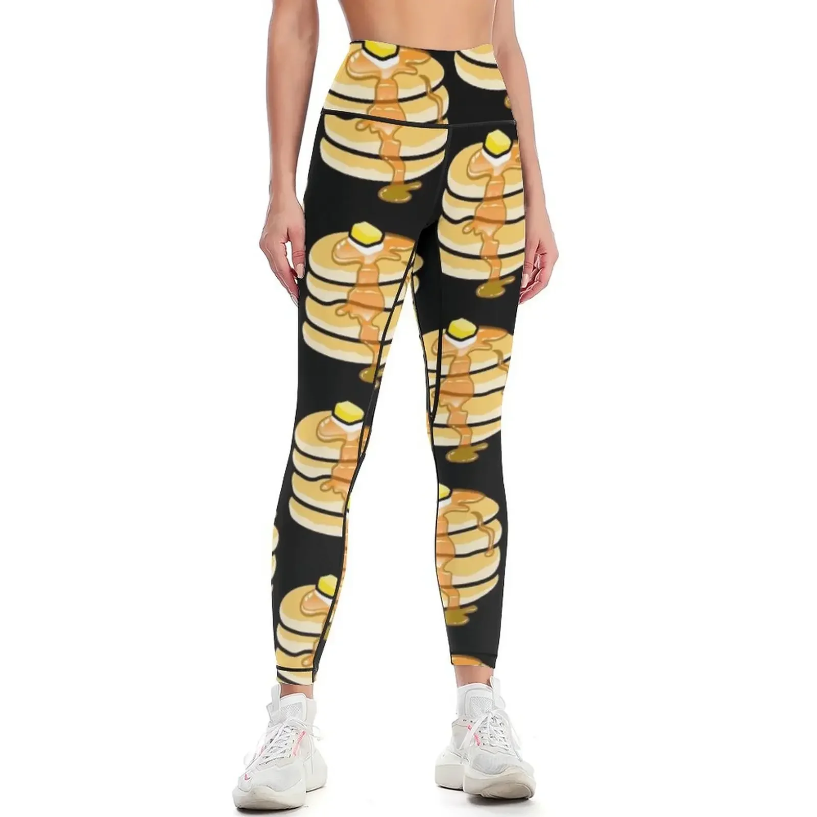 

Pancakes on black background Leggings active wear exercise clothing for Sports pants for Tight fitting woman Womens Leggings