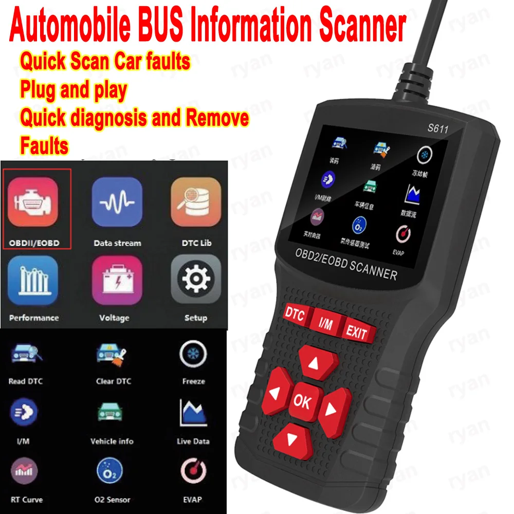 S611 OBD2 EOBD Scanner per Auto strumento diagnostico per sistema motore automatico professionale Tester per batterie automobilistiche lettore di