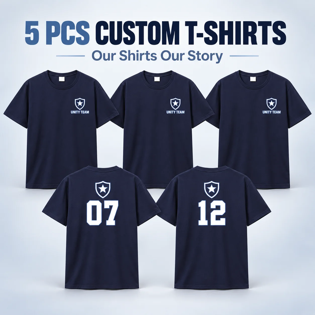 5PCS Personalized T Shirt Custom Logo Text Photo Short Sleeve Unisex Crew Neck Tee for Business Team Staff Event Uniform Gift