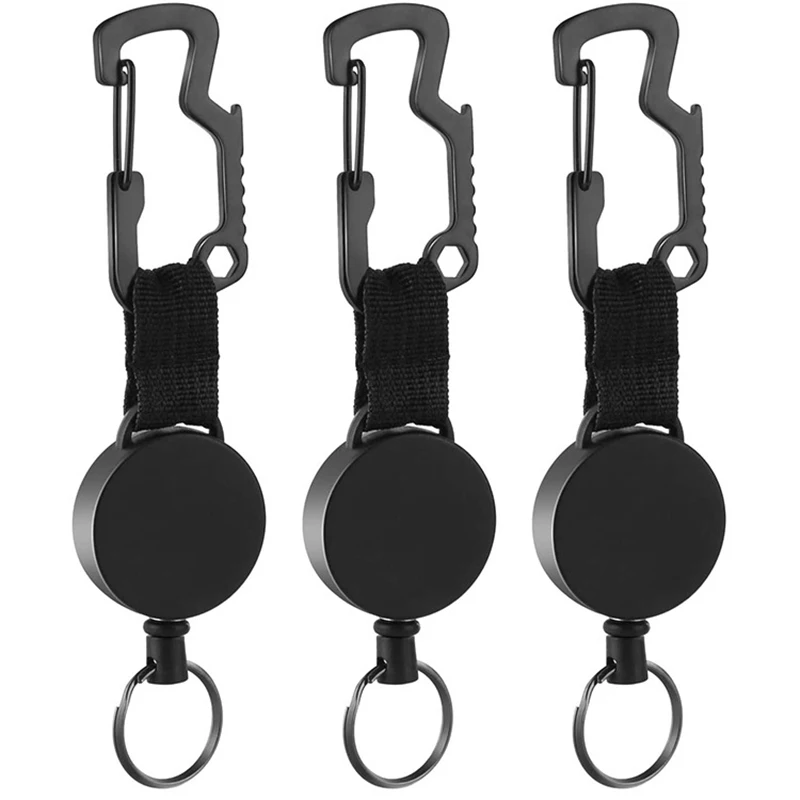 3 Pack Retractable Key Chain Heavy Duty Key Multitool Carabiner พวงกุญแจ Lanyard Badge Reels สายไฟเหล็ก Up