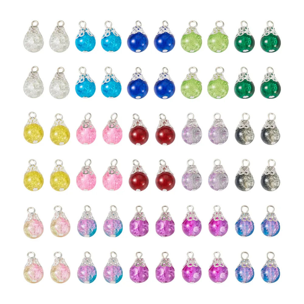 

120Pcs Crackle Glass Beads Charms with Iron Bead Caps Glass Teardrop Pendants for Necklace Earring Dangle Charm DIY Jewelry