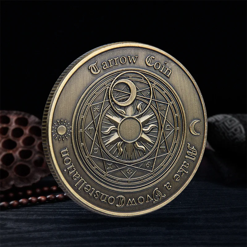 1PC Sun Moon Divination Tarot Challenge Coin Lucky Constellation Art Collection Western Astrology Embossed Commemorative Coin