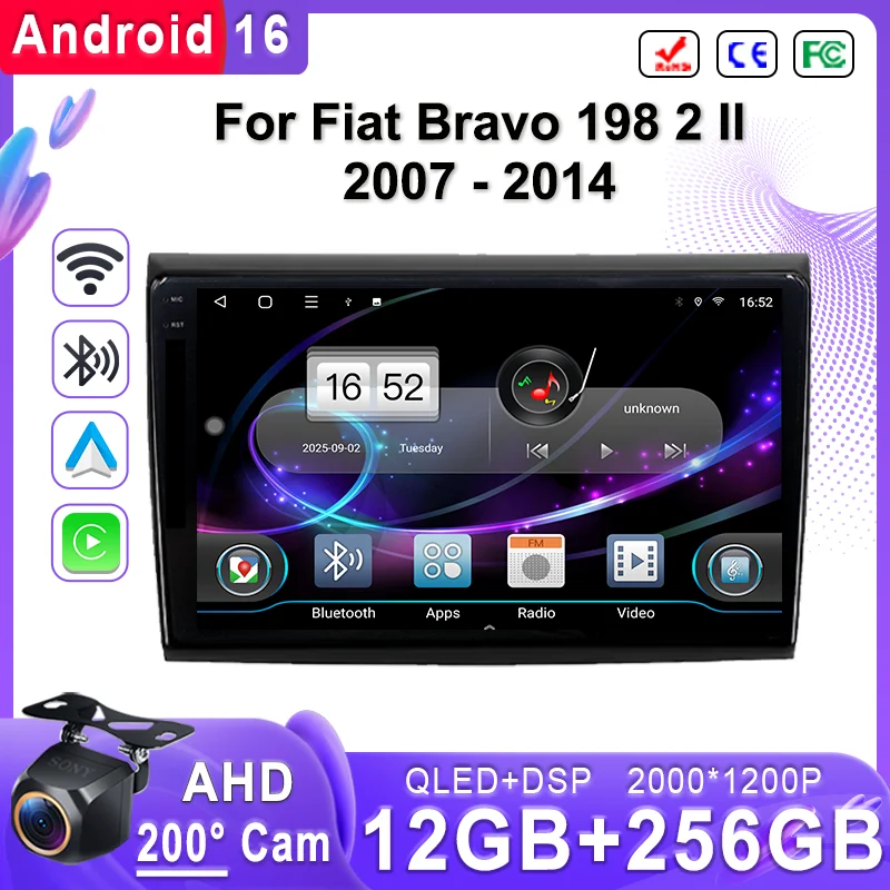 

Автомагнитола Android 16 для Fiat Bravo 198 II 2007-2014 с сенсорным экраном, поддержкой Plug and Play, высокопроизводительным процессором, GPS-навигацией и видеорегистратором HDR