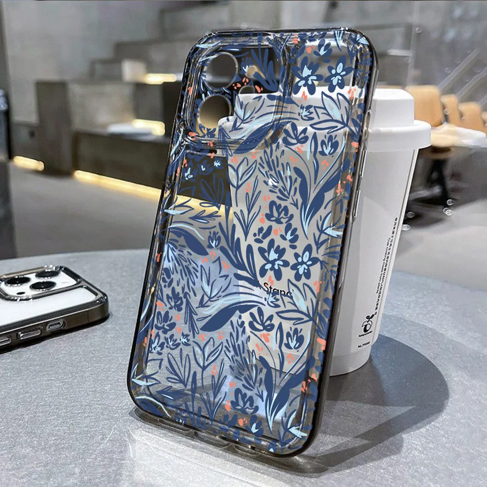 Transparent Shockproof Phone Case For iPhone 15 14 13 12 11 Pro Max X XR XS Max 7 8 15 Plus SE 2020 SE3 Soft Bumper Flower Cover