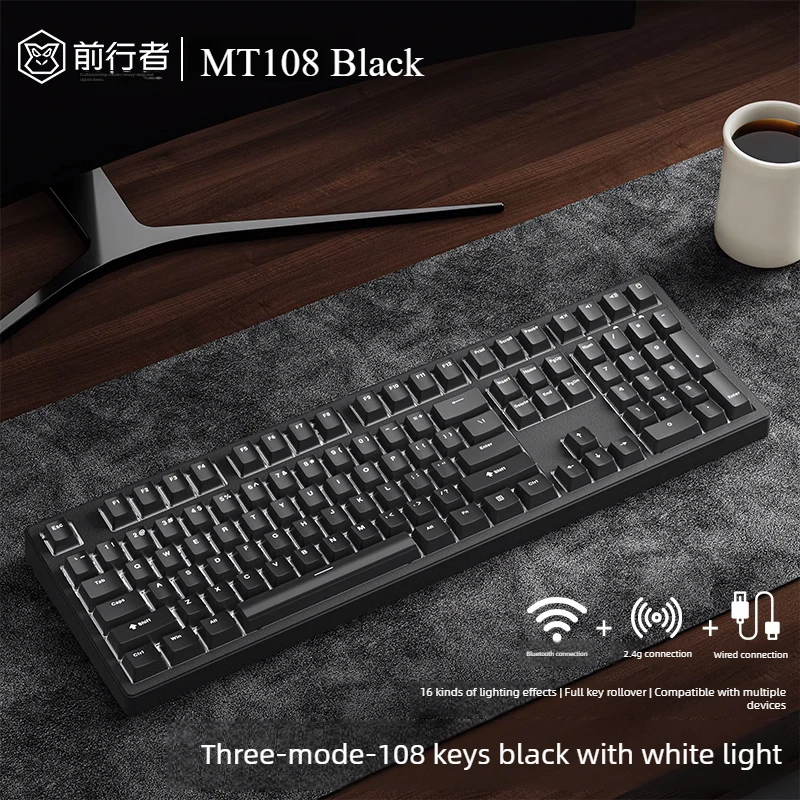 EWEADN MT87/108 Wireless Mechanical Keyboard 108 Key Tri-mode Silent E-sports Gamer keyboard with PBT Ballcaps for Office Gaming
