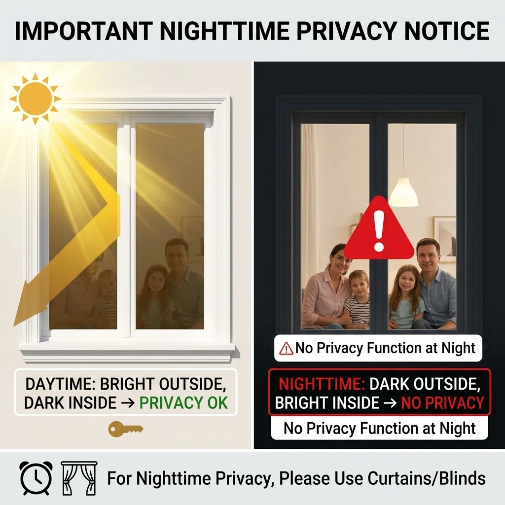 Brown Silver Static Cling Window Film Daytime Privacy Tint No Glue One-Way Heat UV Block Removable Reusable Glass Sticker