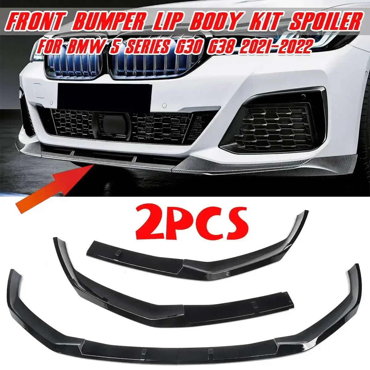 

High Quality 2xCar Front Bumper Lip Splitter Spoiler Protector Cover Diffuser Guard For BMW 5 Series G30 G38 2021-2022 Body Kit