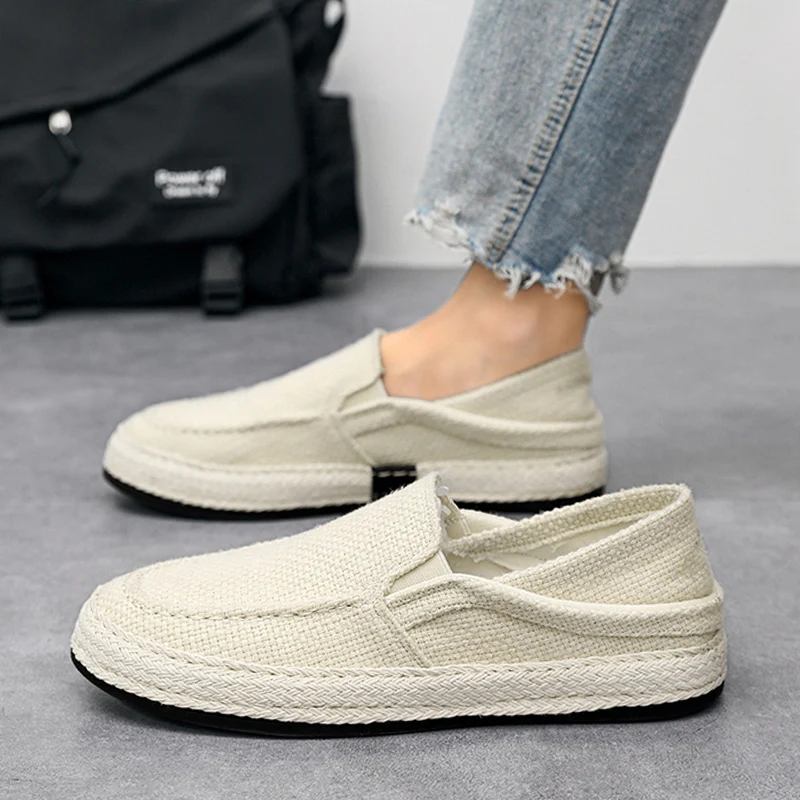 PUPUDA New Loafers Men Breathable Casual Shoes Classic Linen Slip On Sneakers Male Summer Cheap Driving Shoes For Men Wide 2022