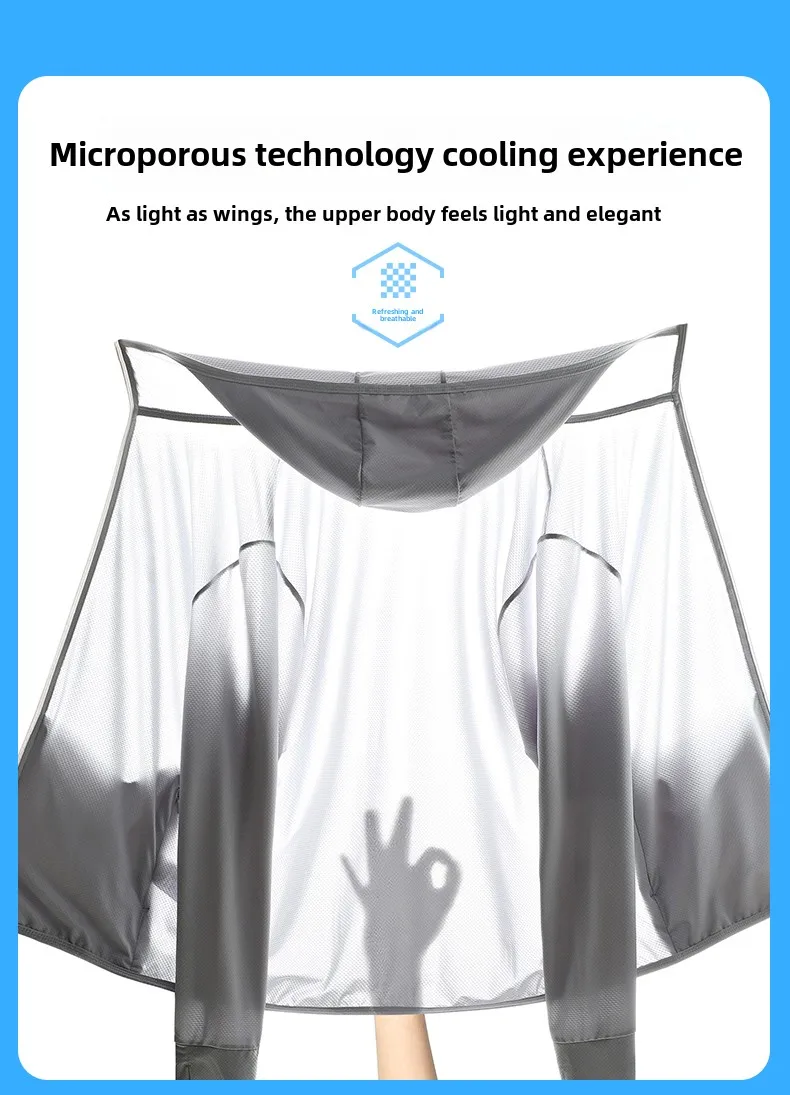 Men's and Women's Ice Silk Breathable Sunscreen Clothing Anti UV Outdoor Sports Lightweight Fishing Clothing Sunscreen Clothing