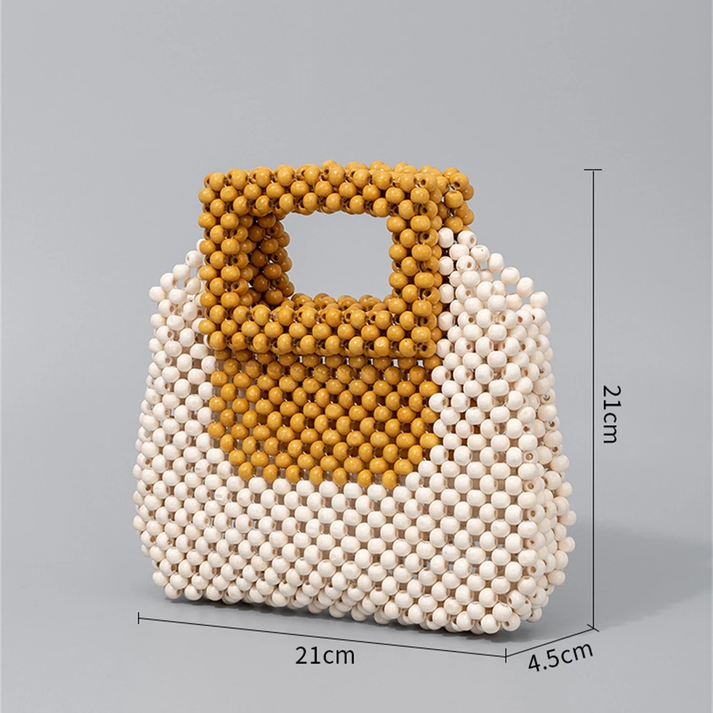 Luxury Wooden Beads Tote Bags Vintage Women\'s Square Handbag Handmade Fashion Banquet Bags Summer Casual Beach Purses Bag Bolsos