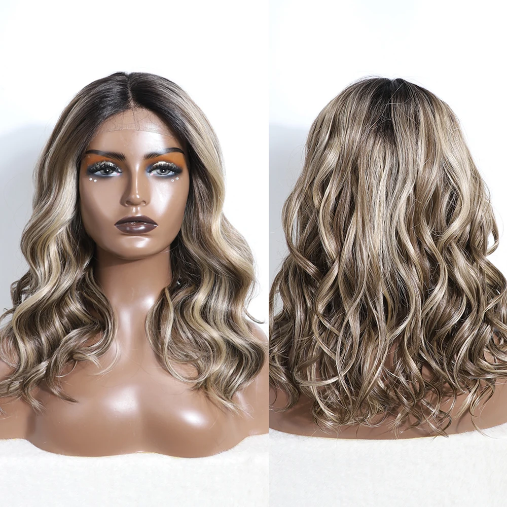 

Синтетические парики на сетке спереди, хайлайтер, коричневый, светлый парик, волнистый парик с глубоким ворсом, волнистый парик для косплея, парик на сетке спереди для женщин, парик на сетке