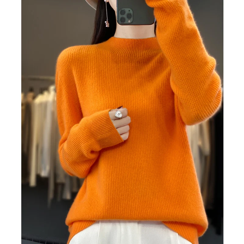 Sweter damski 100% czysty sweter sweter dolna koszula w stylu zachodnim kaszmirowy sweter z półwysokim kołnierzem noszą jesień i zima