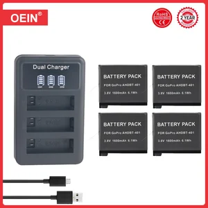 4pcs 1600mAh para GoPro Hero 4 Hero4 Battery + Charger para Go Pro AHDBT-401 Hero4 Accesorios de cámara de acción de plata negra 4 8 mejores ventas GoPro Hero 4 Batería - №5