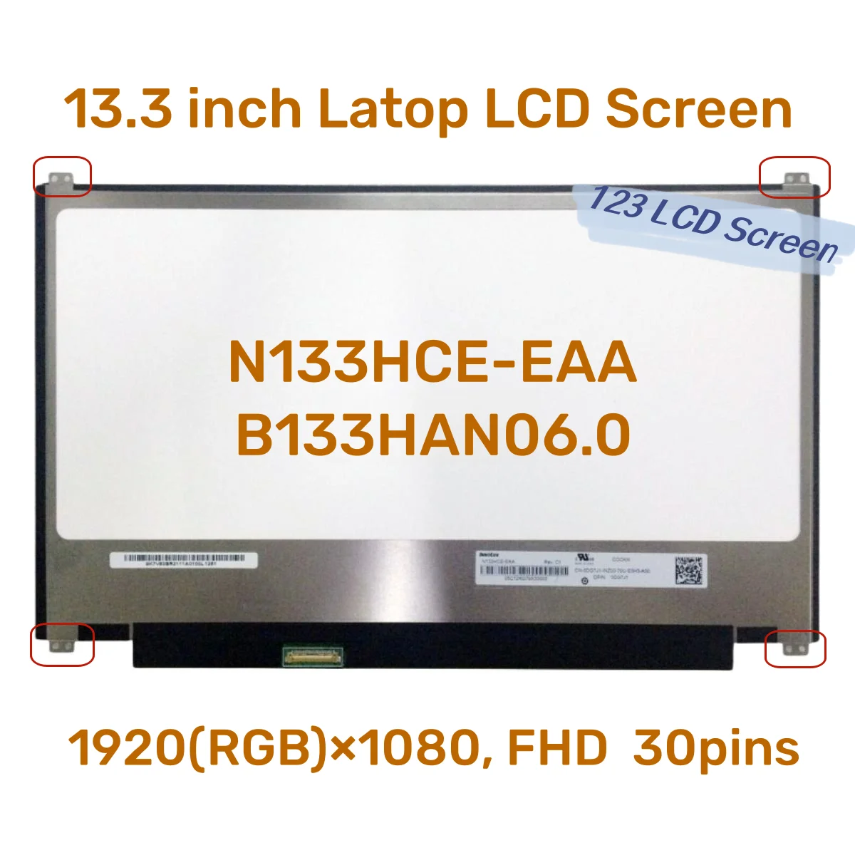 Painel Lcd do Portátil N133hce-eaa N133hce Eaa B133han06.0 Nv133fhm-n45 N44 133 Fhd 1920×1080 Edp 30 Pinos Ips