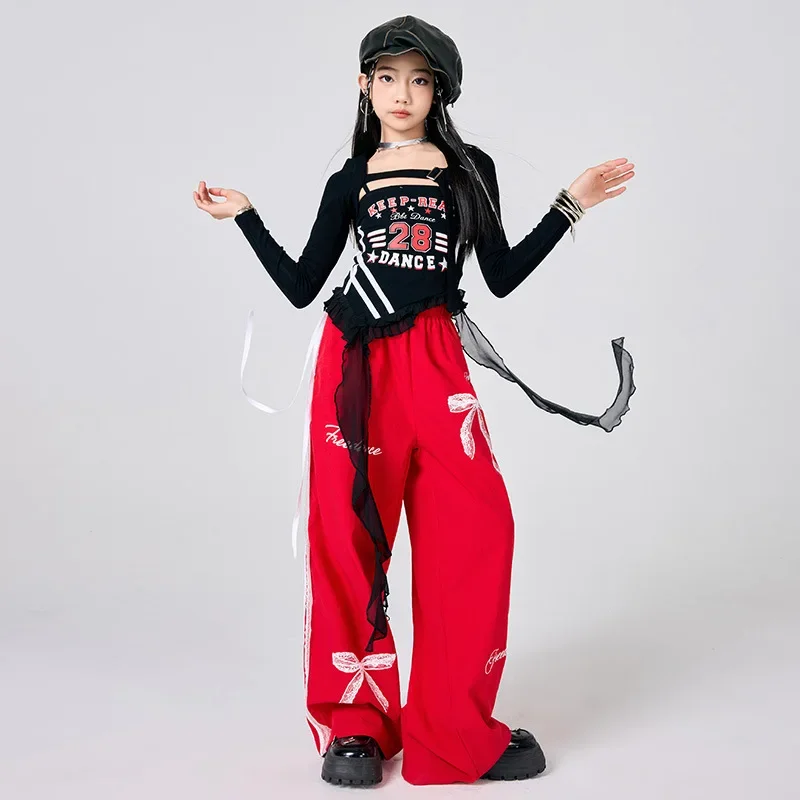 Neue Kpop Hip Hop Kleidung Mädchen Jazz Dance Kostüm Weiß Schwarz Tops Mode Hosen Laufsteg Tragen Gruppe Bühne Tragen Straße Kleidung