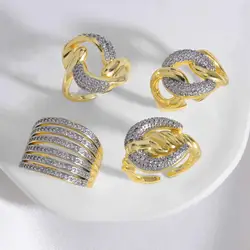 OCESRIO Fashion White Crystal Moon Statement Rings for Women Copper Gold Plated Connector Open Ring Jewelry Gift rigs10
