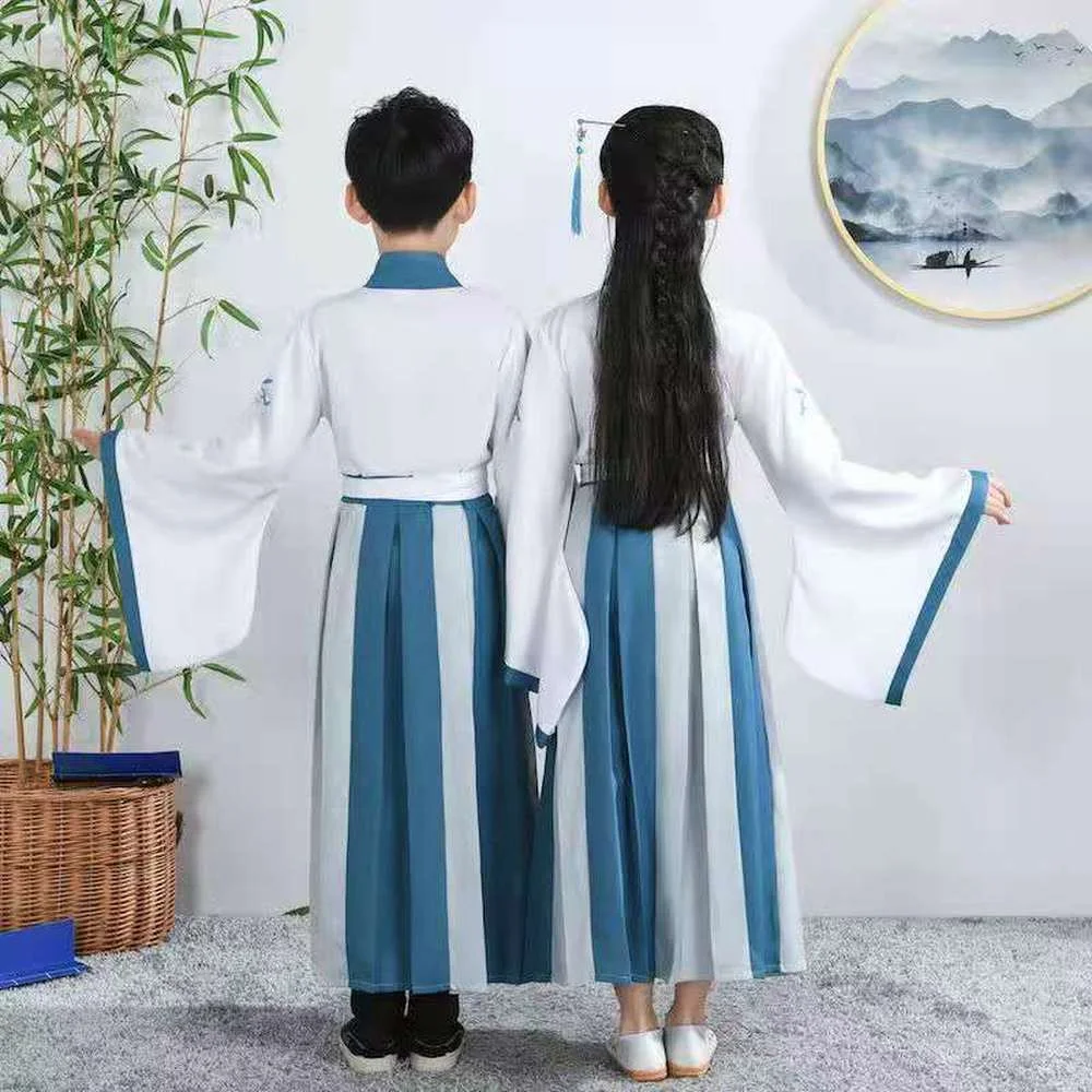 Tang Dynasty Hanfu Party Chinese Traditional Dress for Kids Boys Girl Children Performance Stage Clothing Set Dance Costumes