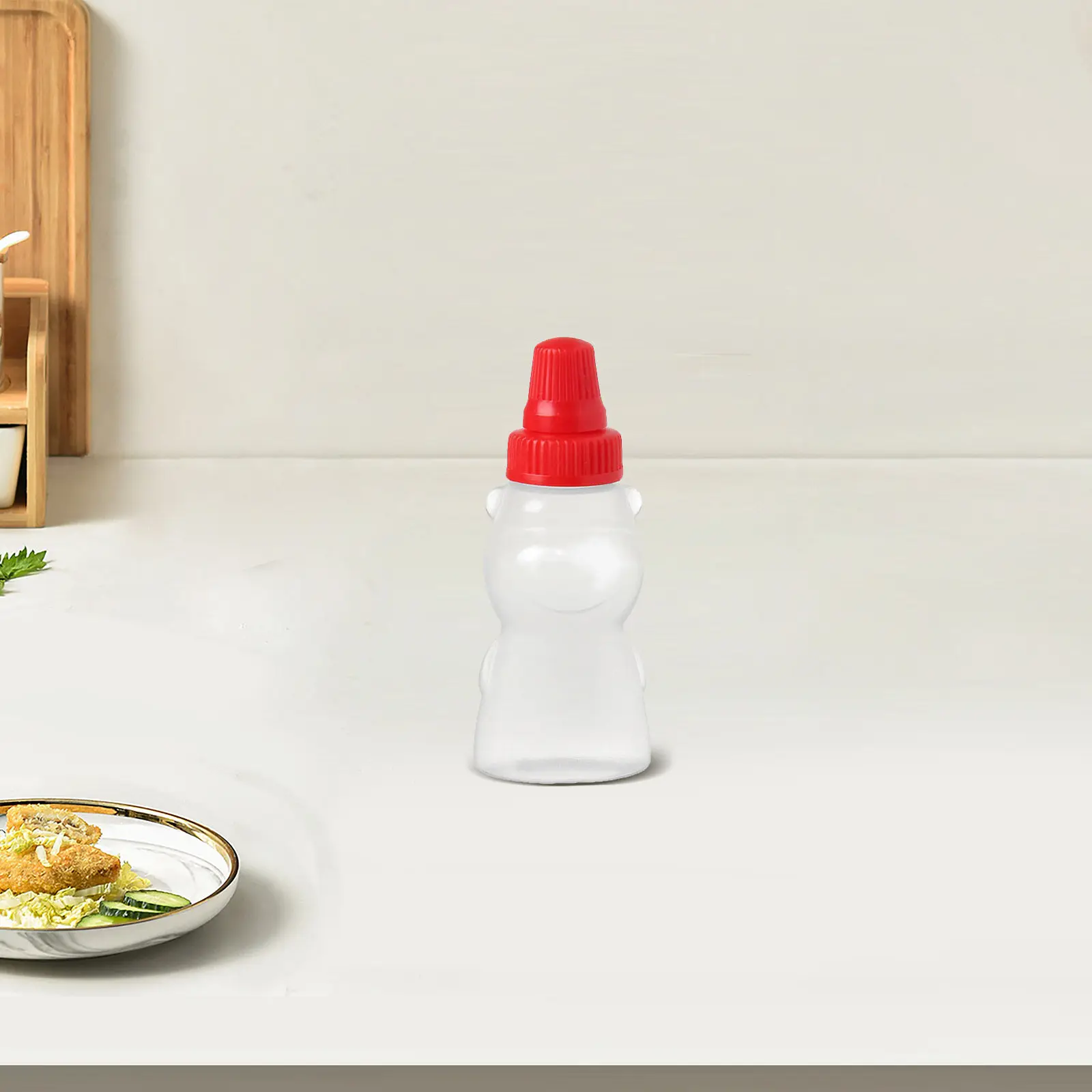 8Pcs Mini Bear Condiment Bottles Plastic Tiny Sauce Jar Set for Ketchup Honey Soy Sauce Salad Dressing Travel Picnic Kitchen