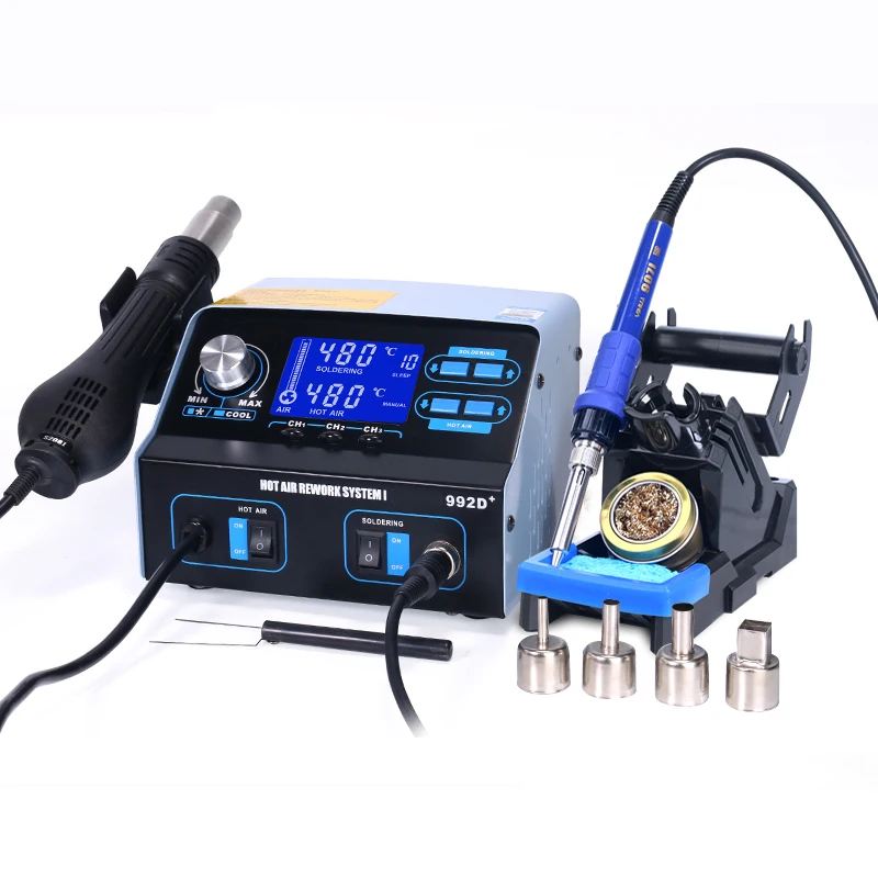 

992D+ Intelligent LCD Hot Air Gun Soldering Station Two-in-one Tin Electric Soldering Iron Digital Display Constant Temperature