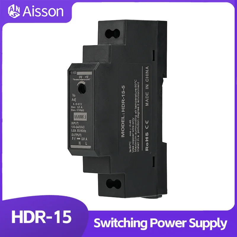

Ультратонкий импульсный источник питания серии HDR-15, 15 Вт, с выходами постоянного тока 5 В/12 В/24 В/48 В, вход 100–240 В переменного тока, монтаж на DIN-рейку