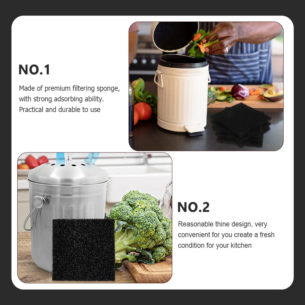 

6pcs Premium Trash Bin Odor Remover Filter Replacement Sponges Strong Adsorbing Kitchen Garbage Can Deodorizer Pad Black Solid