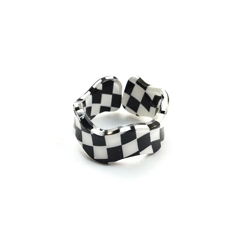 Fashion Colorful Plaid Stripe Resin Adjustable Acrylic Rings for Women Party Jewelry Girl Friend Gift Trending Product Wholesale