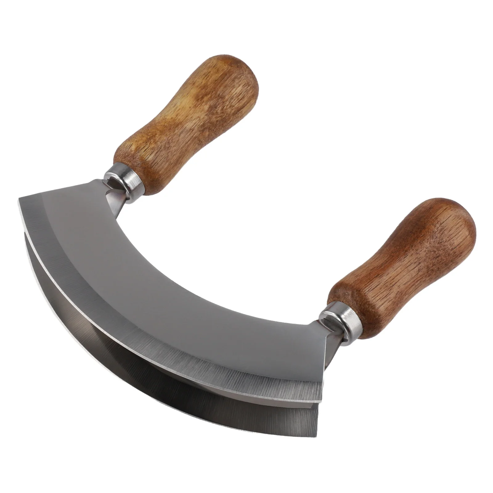 

Chopping Vegetables As Show Double-Handled Mezzaluna Curved Cutting Board With Well Kitchen Rust Resistant Chopper