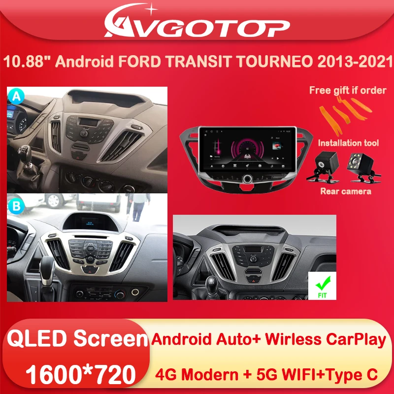 10.88 Android 13 Car Radio Multimedia for FORD TRANSIT TOURNEO 2013 15 2021 Type-C charging DSP 4G sim card 5G WIFI Carplay Auto