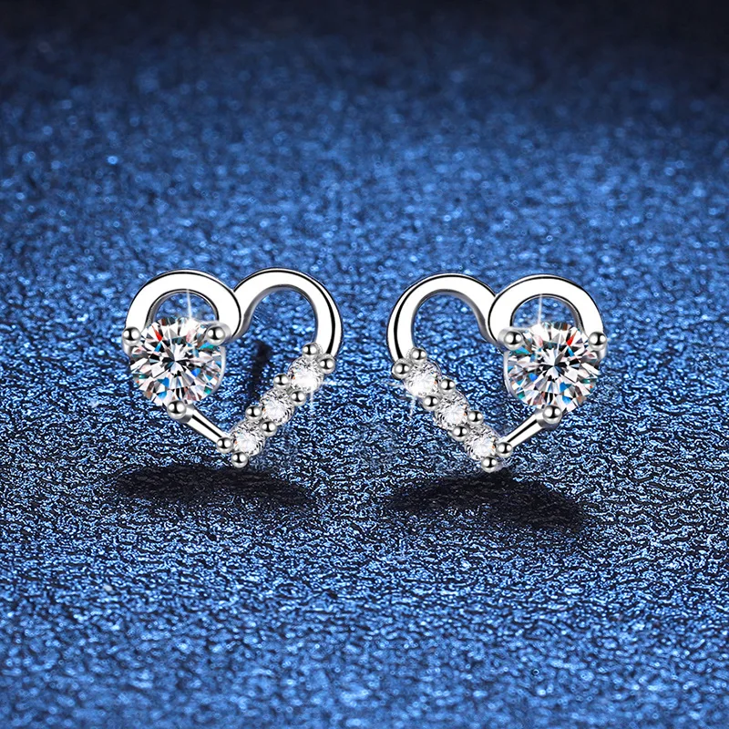 S925 Pure Silver Ear Studs Female Mosang Diamond Ear Studs Simple Lover Love D Color Mosang Diamond 30 points