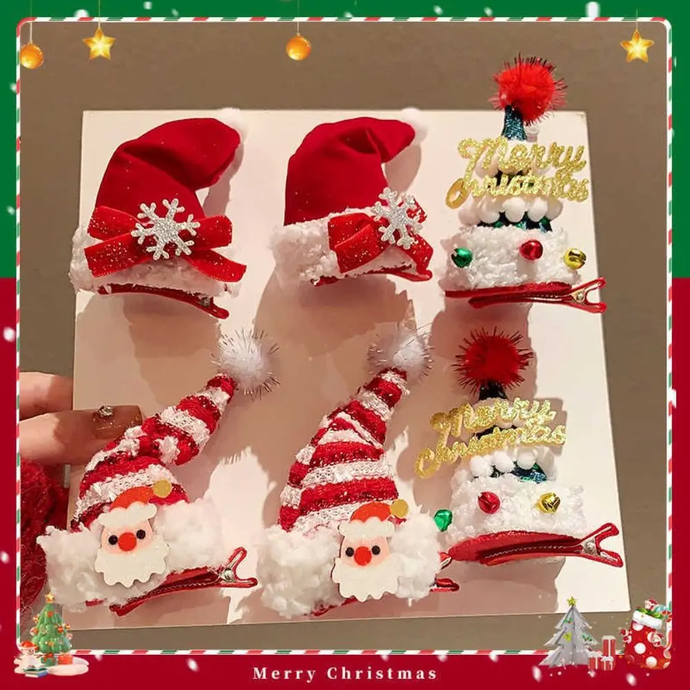 Merry Christmas Decor Christmas Hat Hairpin Sequin Santa Claus Children Deer antler Hair Clip Red Barrette Bowknot