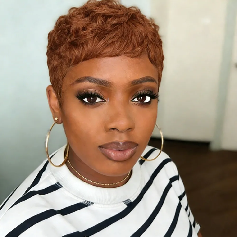 

Короткий прямой многослойный парик из натуральных волос для женщин, машинного изготовления, цвета: коричневый, черный, бургундский, для повседневного использования и вечеринок.