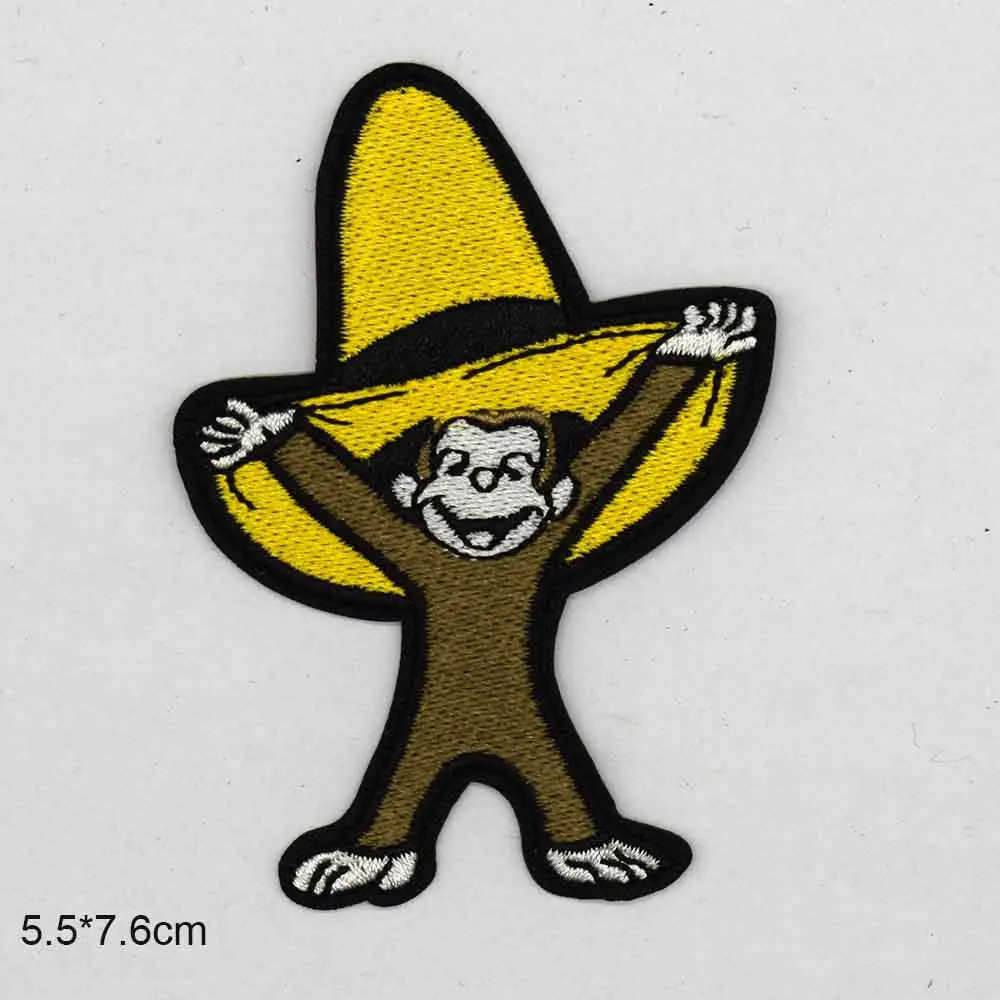 قرد يأكل الموز جميل غريبة ليتل الحيوان جورج الحديد على بقع الملابس المطرزة للملابس ملصقات الملابس