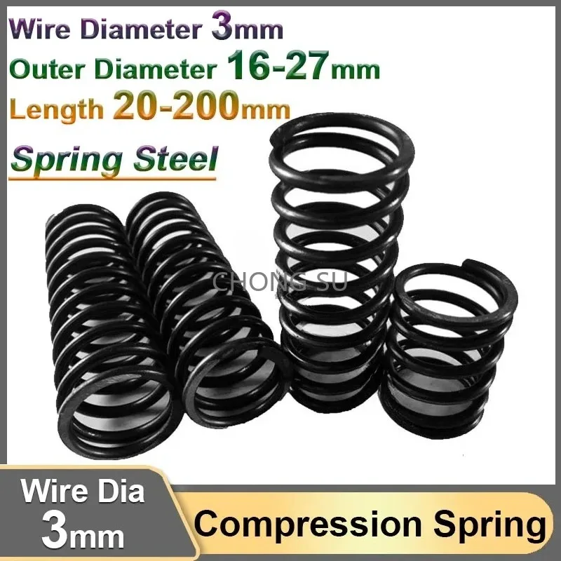 

3mm Compression Pressure Spring Black Rotor Return Compressed Springs Release Pressure Spring Steel OD 28 29 30-40mm L 20-100mm