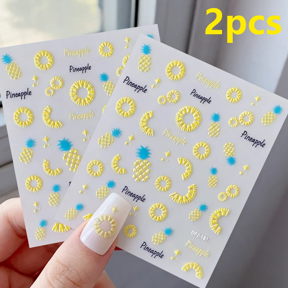 

1/2pcs 5D Summer Tropical Pineapple Nail Stickers Yellow Gold Fruit Nail Slider Decals Fruit DIY Manicure Decorations for Girls*