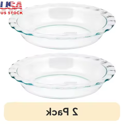 2 Pack Easy Grab 9.5 Inch Tempered Glass Pie Pan Non Stick Wide Fluted Rim Oven Freezer Microwave Safe Kitchen Bakeware
