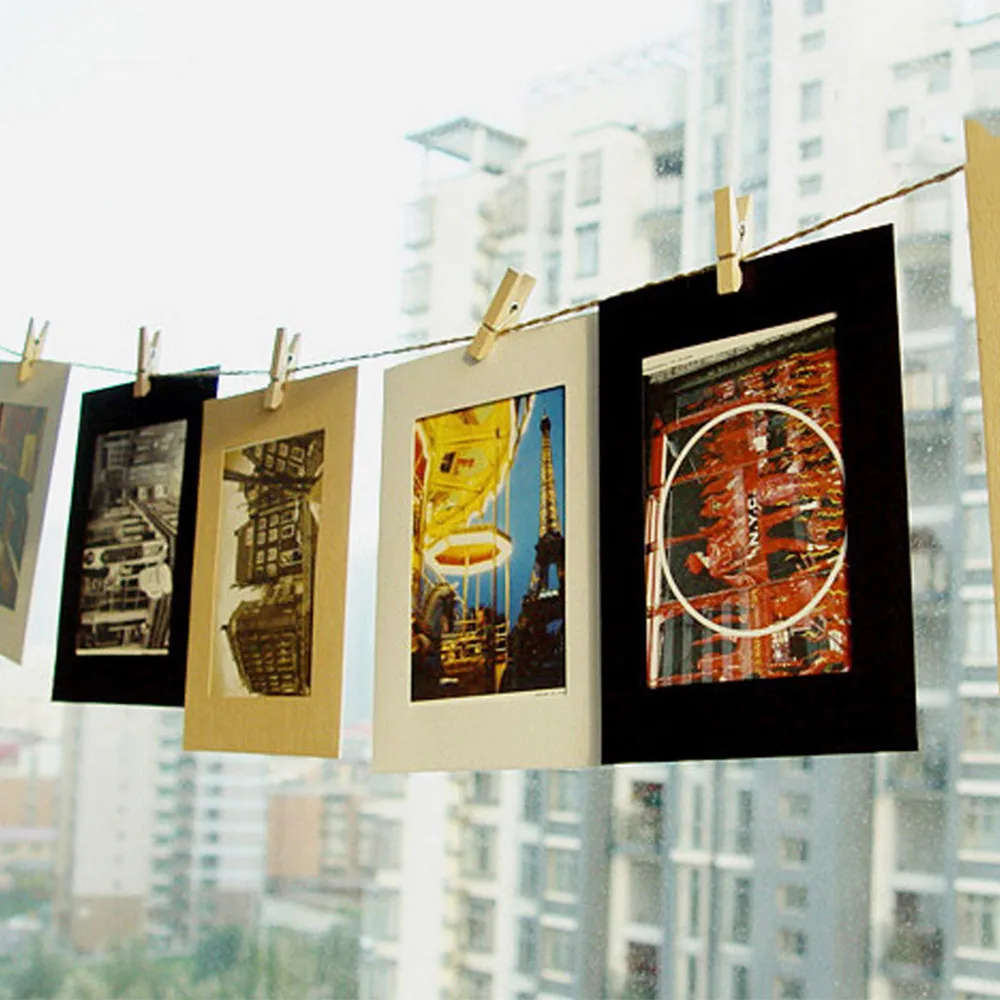10 sztuk/zestaw papierowa ramka kombinowana z klipsami do ramki do zdjęć papieru Kraft wisząca akcesoria DIY Album na zdjęcia ścienna
