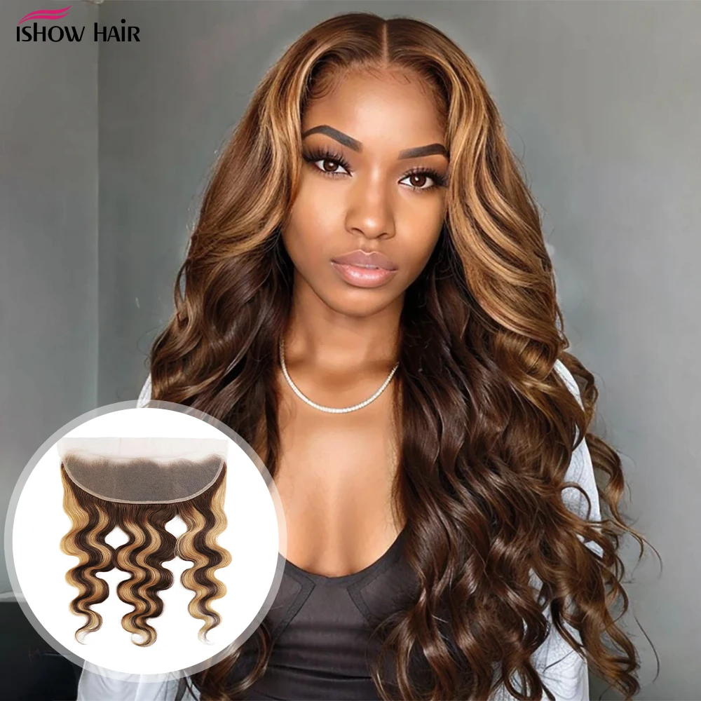 Ishow Body Wave 4 27 Highlight Lace Frontal 13X4 Lace Closure Brazilian Transparent Ear To Ear Lace Closure Remy Human Hair