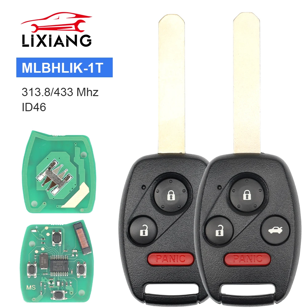 LIXIANG Car Remote Key ID46 Chip for Honda HLIK-1T Accord Element Pilot CR-V HR-V Fit City Jazz Odyssey Fleed 313.8/433MHz