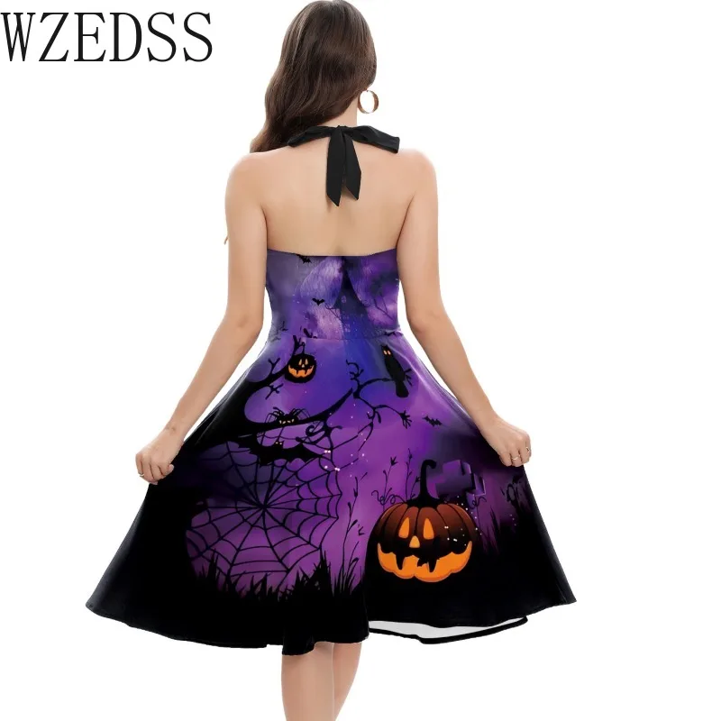 Frauen Sommer rücken frei sexy Slip Vintage Kleid dünn Stretch sexy Clowm Print Halloween Party y2k Rockabilly Vestidos Robe Kleid