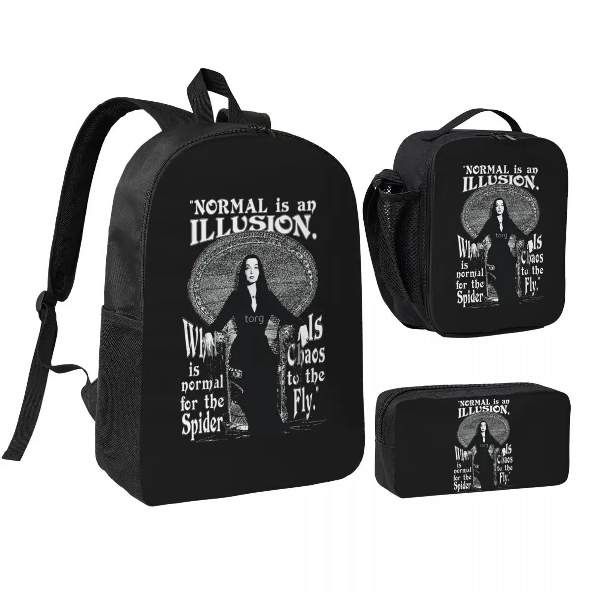 

Morticia Addams Backpack Boys Girls BookBag School Bag Shoulder Bags 3ps Insulated Lunch Bag Pencil Case