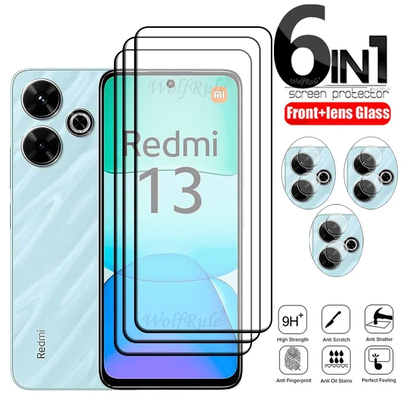 6-in-1 For Xiaomi Redmi 13 Glass For Redmi 13 Tempered Glass 9H HD Protective Screen Protector For Redmi 13 Redmi13 Lens Glass