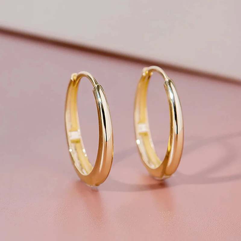 Huitan Minimalist Oval Hoop Earrings for Women Low-key Girls Ear Piercing Accessories Daily Wear Fashion Versatile Jewelry Hot